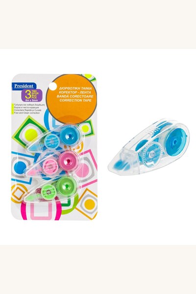Comerivo Benzi corectoare mini colorate pentru scoala, set 3 bucati 6m x 5mm
