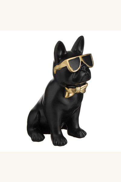 Comerivo Statueta caine negru cu accesorii aurii, 24,5cm - decoratiune masa s...
