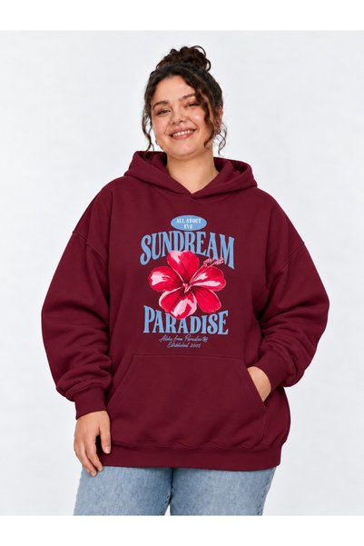 HAI COLLECTİON Unisex Claret Red Oversize 3 Thread Raster Thick Hooded Sweats...