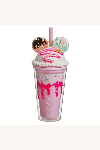 Comerivo Pahar cu pai si capac 450ml pentru copii design granita cu biscuiti