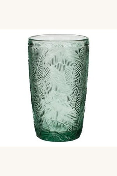 Comerivo Pahar din sticla verde Tropical cu model frunze, 380ml