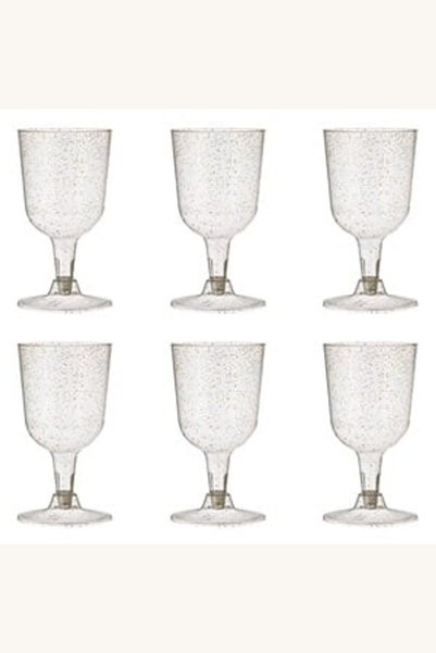 Comerivo Set 6 pahare vin cu picior plastic transparent si glitter auriu 180ml