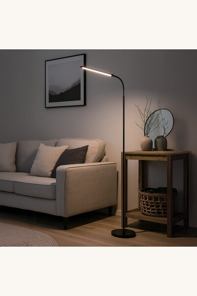 Comerivo Lampa de podea curbata cu LED reglabil 9W, baza rotunda, 180-210cm