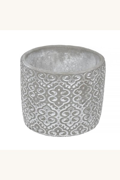 Comerivo Masca decorativa pentru ghiveci din ciment, model reliefat gri-alba,...