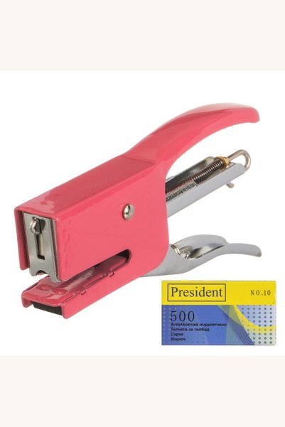 Comerivo Mini capsator fucsia cu 500 capse Nr. 10 pentru birou si scoala