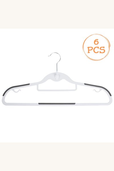 Comerivo Set 6 umerase plastic alb cu antislip pentru organizarea dulapului