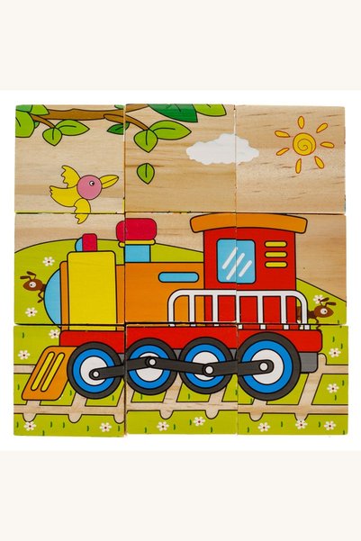 Comerivo Puzzle cuburi din lemn cu vehicule, 9 piese, culori vii pentru micii...