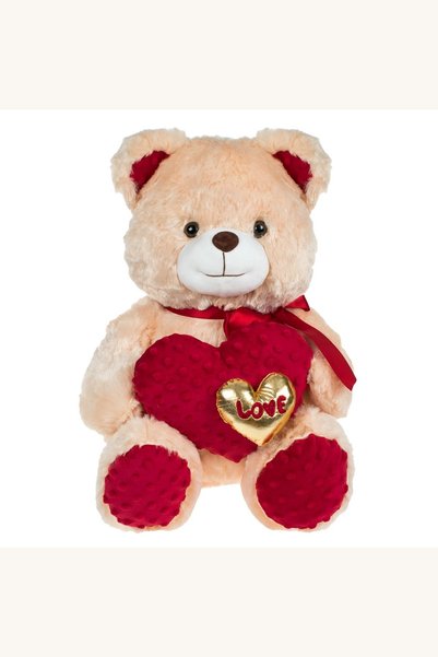 Comerivo Plus urs bej 40cm cu inima dubla si broderie aurie, ideal cadou