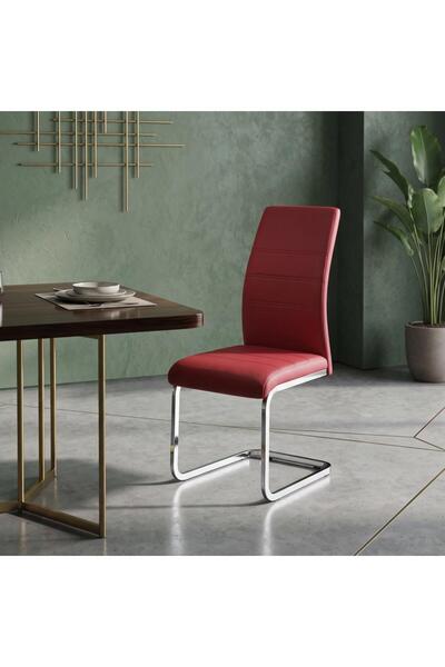 NO BRAND كرسي مفرد مودرن جلد أحمر بقاعدة معدنية | موفن هوم | MOVEN HOME