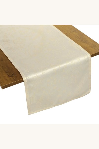 Comerivo Traversa de masa festiva ecru cu frunze aurii 160x33cm