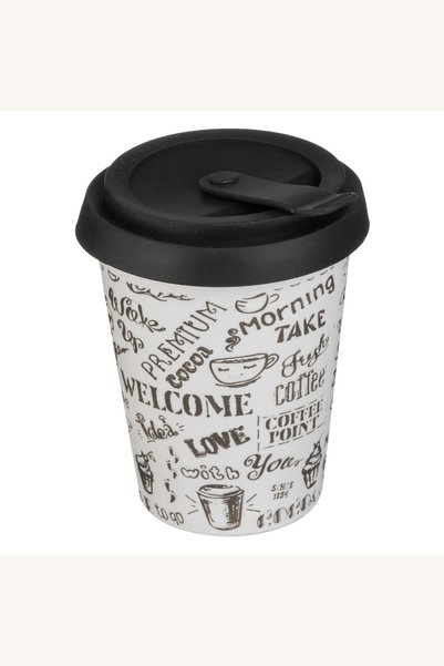 Comerivo Pahar alb mat pentru cafea, 380 ml, cu litere gravate și capac din s...