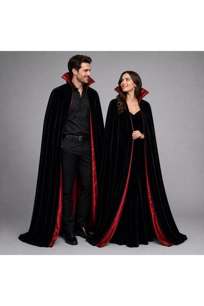 lalvera High Collar Red Black Cape Vampire Costume - Dracula Costume Models