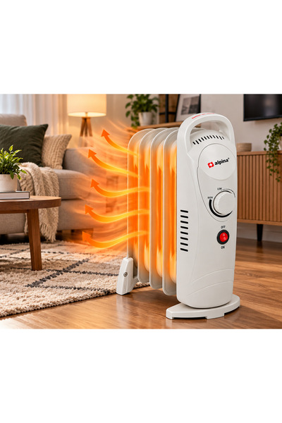 Alpina 650W Oil-Filled Electric Radiator, 5 Elements, Adjustable Thermostat, ...