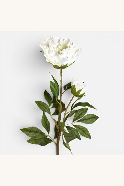 Comerivo Bujor decorativ alb 94cm cu floare deschisa si boboc, pentru aranjam...