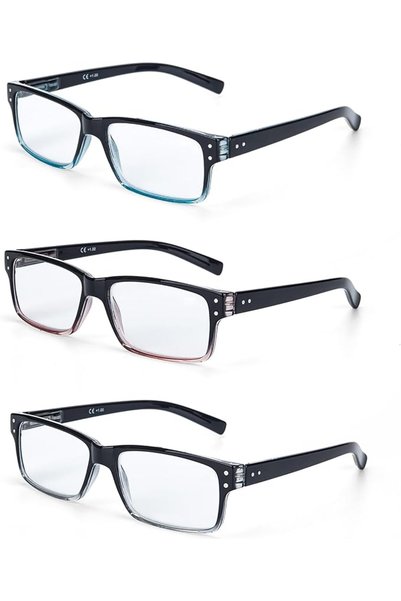 GENERAL 3-Pack Reading Glasses for Men,Spring Hinge,3 Colors,Clear Lens,L-L007