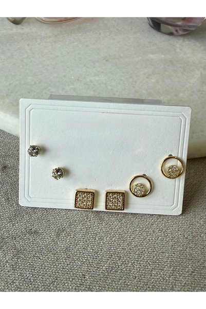 Merishe Jewerly طقم أقراط ذهبية مربعة الشكل بتصميم بسيط