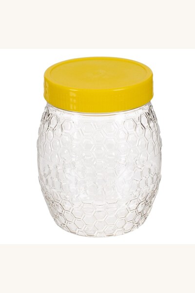 Comerivo Borcan miere plastic transparent 0.7L cu capac galben si model celular