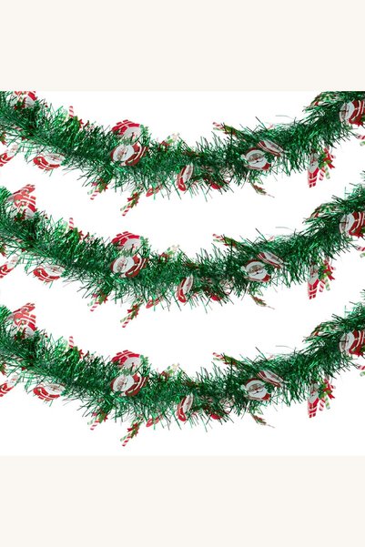 Comerivo Ghirlanda Brad Craciun Verde cu Tinsel si Figurine Mos Craciun 3m x ...