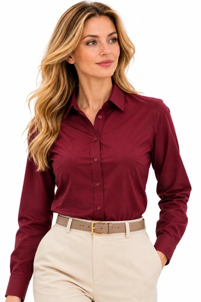 kzy giyim Women's Burgundy Premium Slim Long Sleeve Classic Shirt