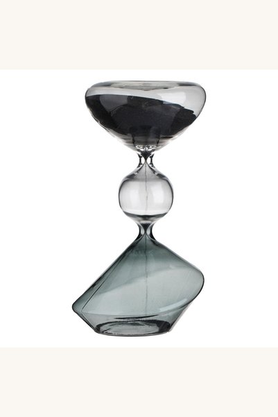 Comerivo Clepsidră 3D decorativă din sticlă cu nisip negru, Ø9,5x20 cm