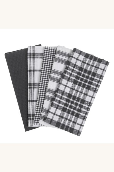 Comerivo Set 5 prosoape bucatarie pentru pahare, negru alb gri, 58x39cm