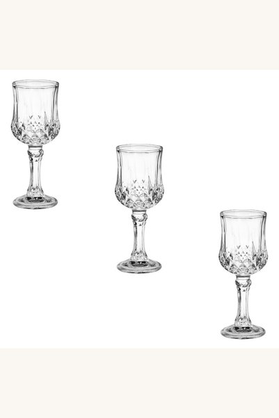 Comerivo Pahare lichior cu picior si model diamond, set 3 buc sticla transpar...