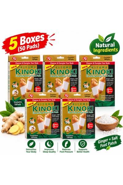 Kinoki Ginger & Salt Foot Pads – 5 Boxes, 50 Pads Total, Cleansing Foot Patches