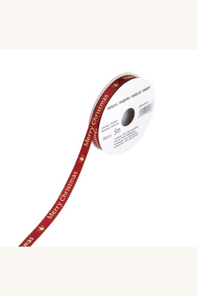Comerivo Panglica decorativa rosie cu brazi aurii pentru Craciun, 5m x 9mm
