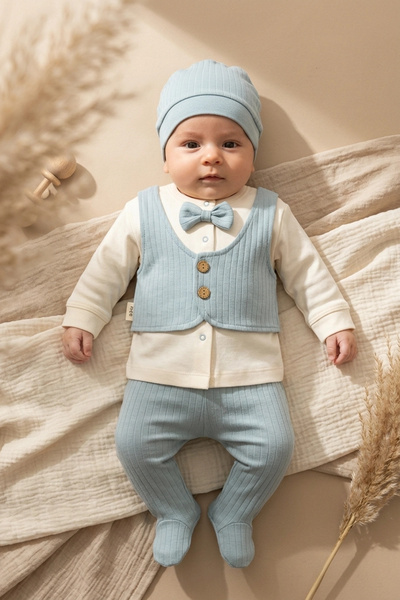 Babycan طقم سموكنغ ريبانا مكون من 3 قطع للأولاد الصغار - سترة زرقاء مع ربطة ع...