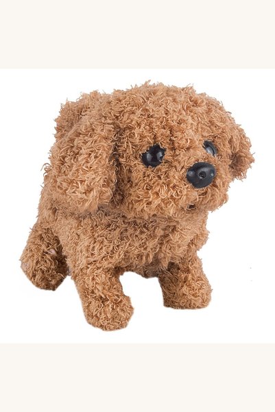 Comerivo Poodle interactiv maro - caine jucarie cu miscare, sunete si baterii