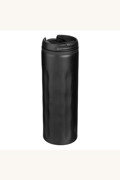 Comerivo Pahar reutilizabil pentru cafea, negru metalic, cu capac, 450ml