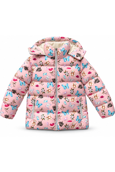 PENGORA Girl's Patterned Inflatable Coat with Hood and Pockets for Winter