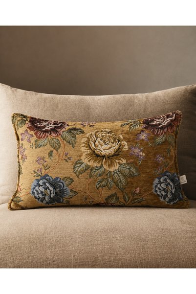 needle home textile .decoration Roses Mustard Kirlent Kilifi (30X50)