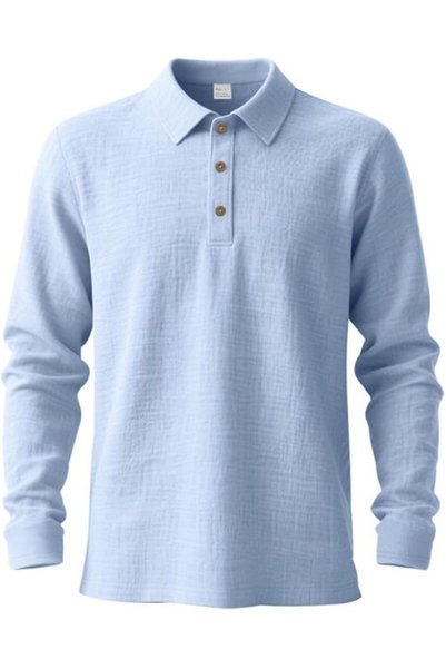 GENERAL Men’s Linen Shirts Long Sleeve Polo Shirt Casual Summer Classic T Shirts