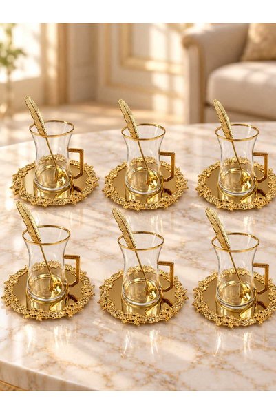 Buldem 19-Piece Gilded Tea Set with Handle and Tray