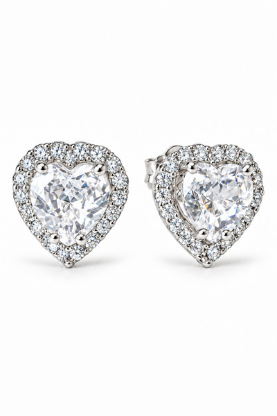 KLAZOJEWELRY 925 Ayar Gümüş Üzeri Yüksek Kalite Rodyum Kaplama Kesim Taşlı Anturaj Çivi Küpe