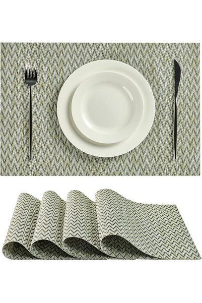 GENERAL Leetaltree Linen Grey Placemats Set of 4 - Heat Resistant Non-Slip Pl...