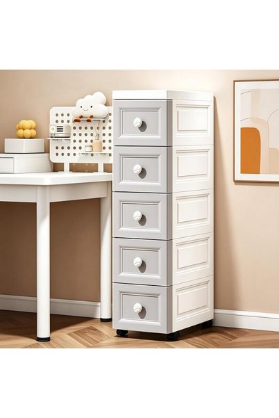 GENERAL 5 Tier Slim Flip Top Storage Cabinet, Plastic Narrow Gap Storage Orga...