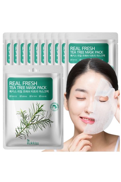 rokkiss 10PCS Korean Face Mask, Tea Tree, Skin Relief for Blemishes, Cooling,...