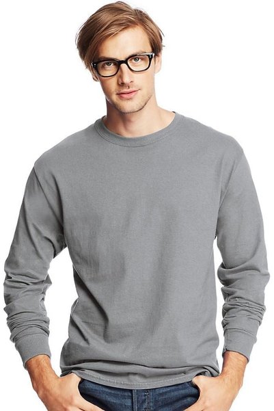 HANES قمصان قطنية أساسية بأكمام طويلة وياقة دائرية للرجال، عبوة من قطعتين