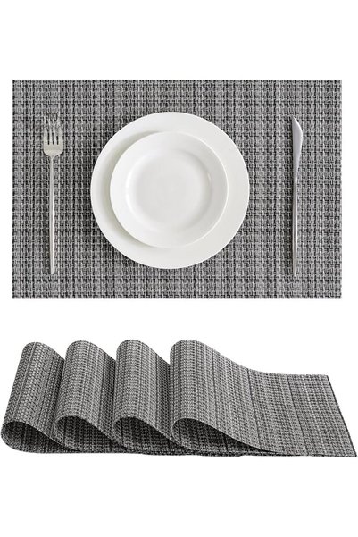 GENERAL Leetaltree Linen Grey Placemats Set of 4 - Heat Resistant Non-Slip Pl...