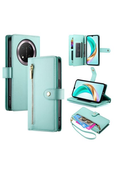 XGSM Husă flip Honor Magic 7 Lite, cu buzunar portofel cu fermoar, culoare mentă