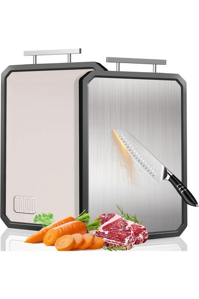 DoubleCare 2 In 1 Double-Sided Stainless Steel Cutting Board, 304 Food Grade ...