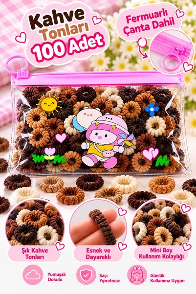 SHEKER HOME Sheker Kids 100 Adet Mini Lastik Toka Seti Fermuarlı Çantalı Kız ...