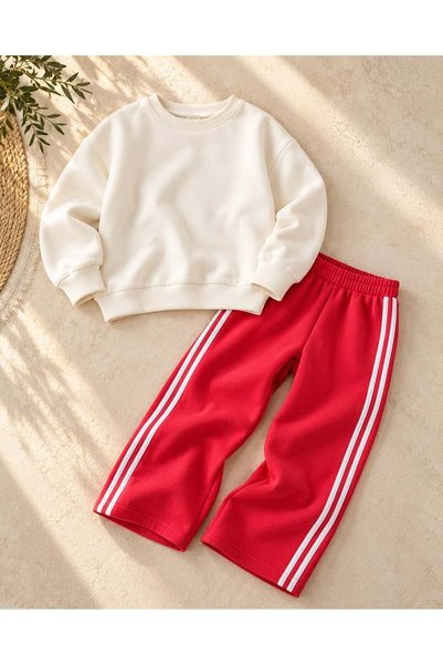 Lolliboomkids Girl's Stone - Black Color Shiny Detailed Tracksuit Set