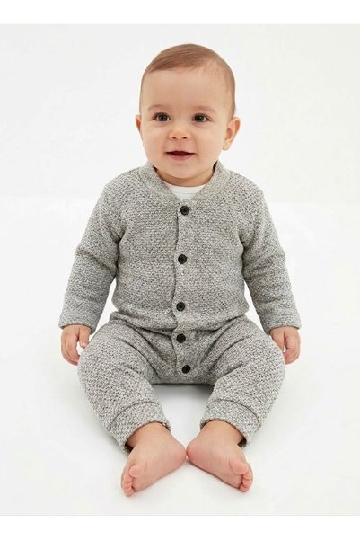 gülerçocuk Unisex Baby Rice Knit Buttoned Cotton Romper 0-3 Months - Plain Sl...
