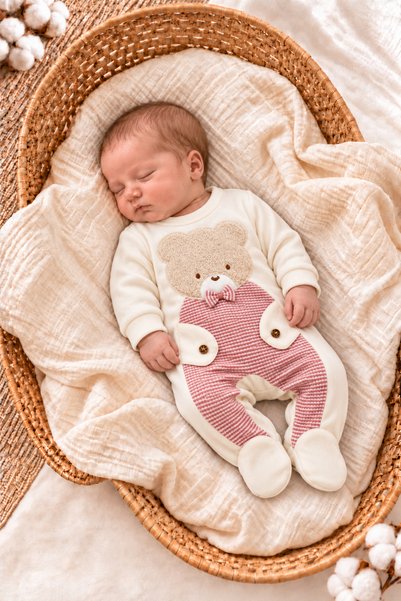 İZYALİF BABY Boy Girl Unisex Baby Bear One-Piece Romper Cotton Organic Long S...