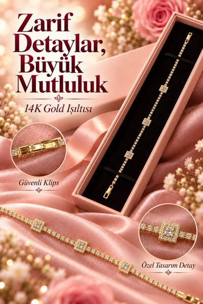 bijutaki size her şeyin en güzeli yakışır Bijutaki 14K Gold Renk 3 Baget Mode...