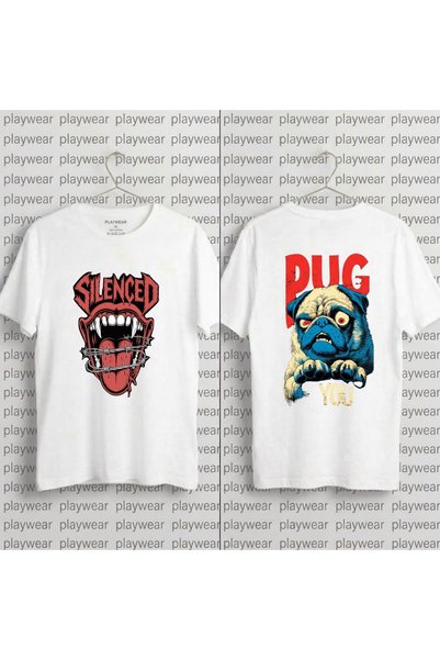 playwear تي شيرت Silenced-pug مصنوع من القطن بنسبة 100% برقبة دائرية