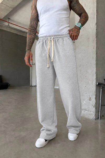 MADZEYMODA Men's Baggy Fit 3 Thread Threaded Gray Sweatpants Ke-7030